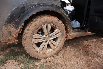 The tread on all of our tires was completely covered by mud.